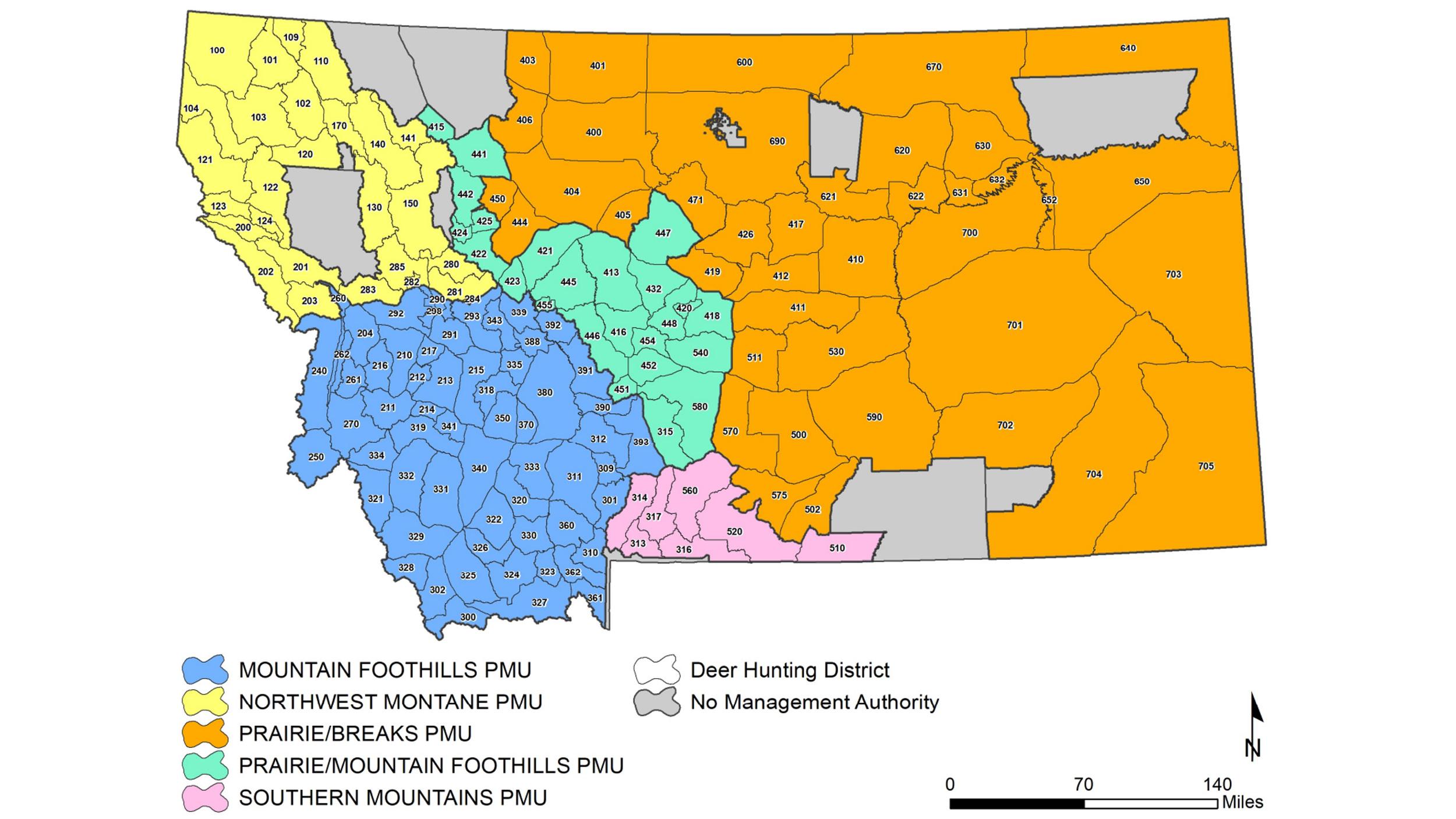 Montana mule deer Population Management Units