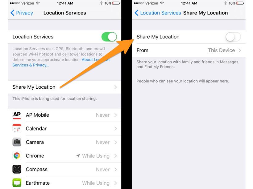 Iphone settings to remove location information 2