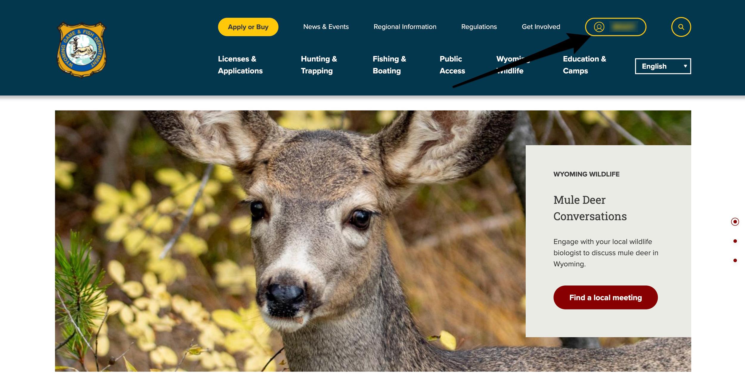 Click on your name to access Wyoming account dashboard