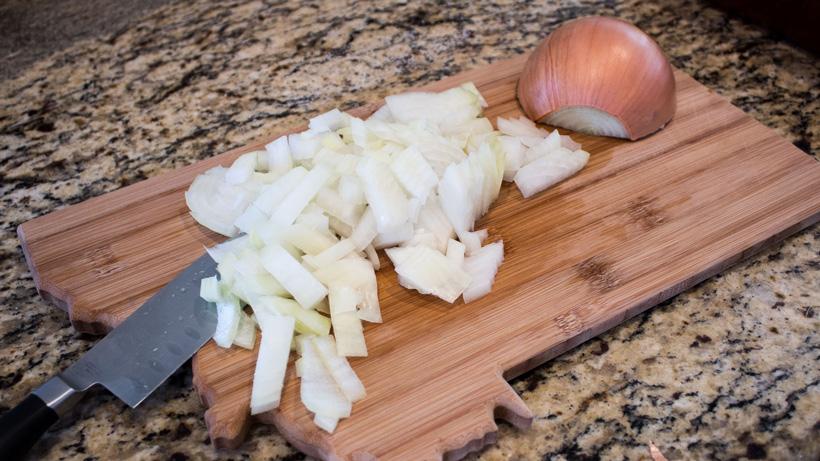 Cutting up onion for elk roast