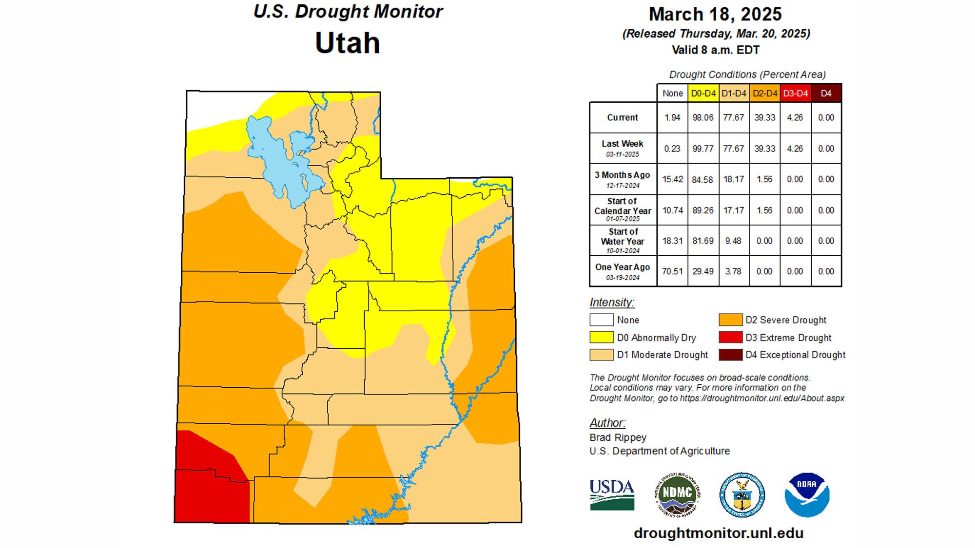 Utah mid March 2025 drought status map