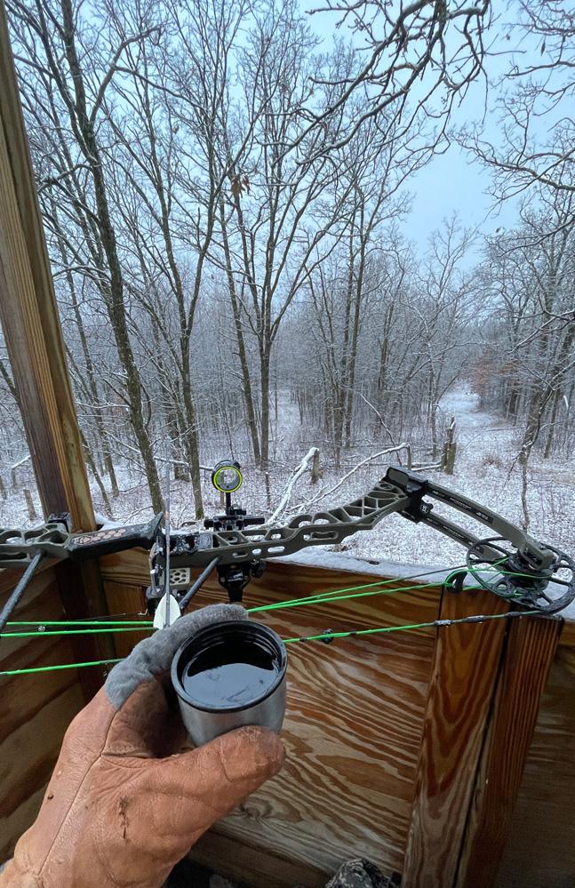 Thermos while bowhunting late season whitetail deer